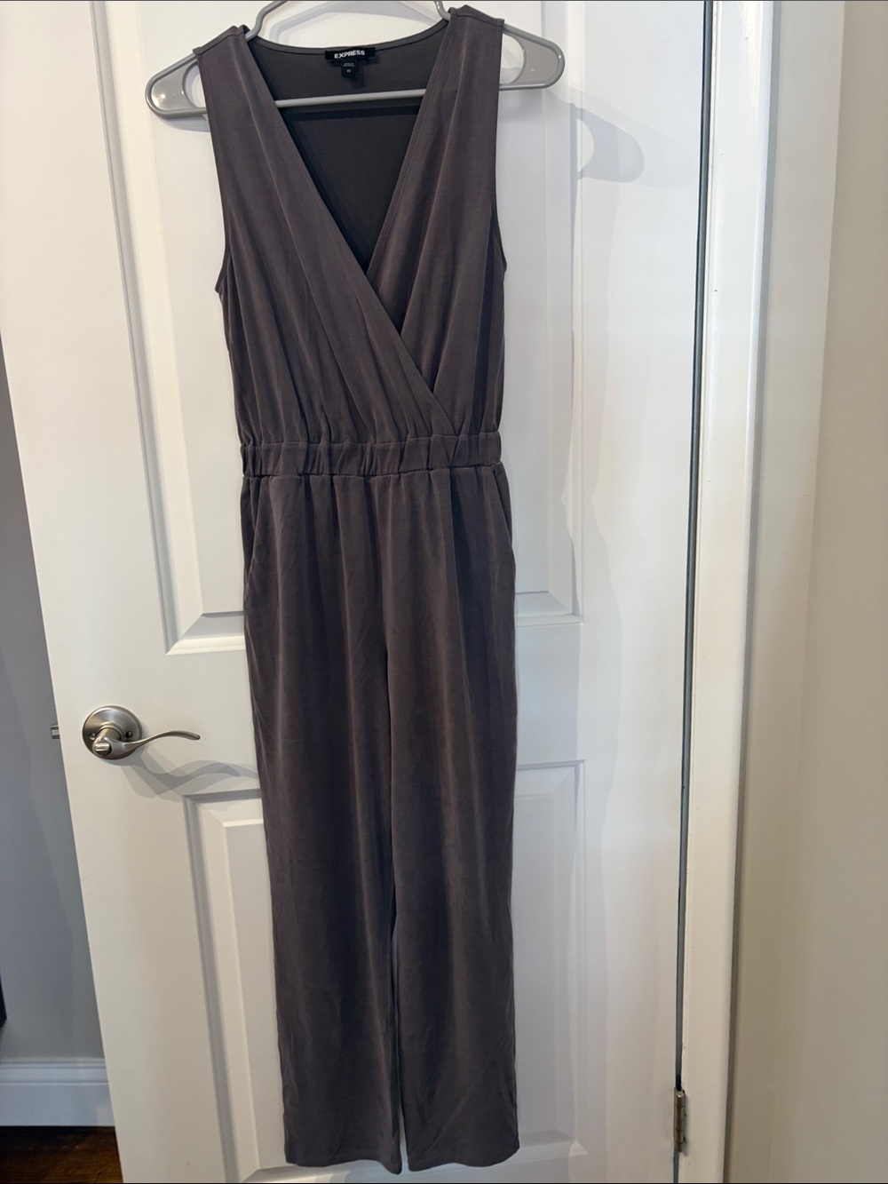 Express Taupe Sleeveless V-Neck Jumpsuit